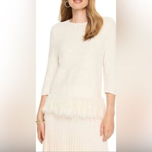 NEW NIC + ZOE Feather Fringe Cotton Blend Crewneck Sweater NWT